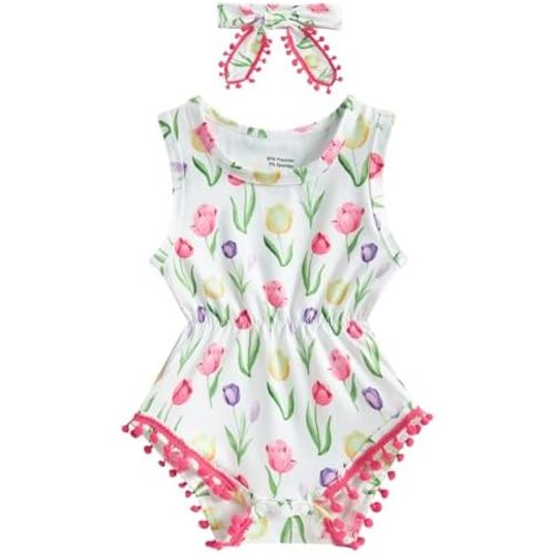 UNICOMIDEA Baby Girls Outfit Newborn Romper Jumpsuits Sleeveless One-Piece Clothes 0-24 Months Bodysuit with Headband