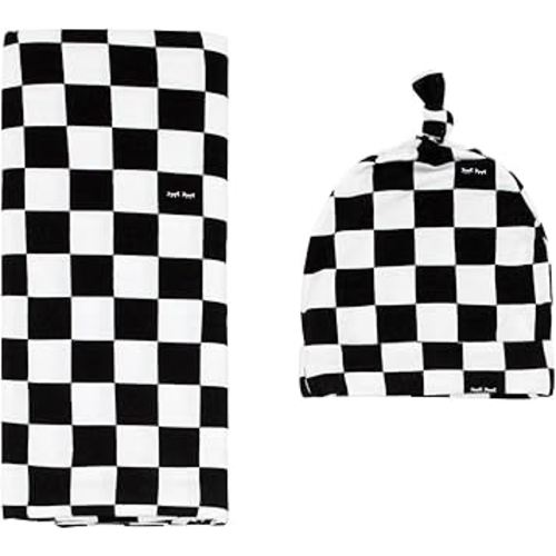 Little Sleepies Swaddle & Hat Set, Baby Swaddles Newborns, Soft Viscose from Bamboo Swaddle Blanket Wrap (Checks)