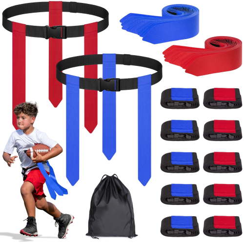 Flag Football Belts Set, 10 Player Adjustable Flag Football Belts with Flags for Kids Youth and Adults Training