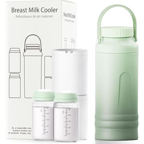 Pinkart Portable 22oz Breast Milk Cooler Bottle with 360° Total Cooling for 24 Hours, Breastmilk Chiller & Milk Storage with 2pcs Baby Bottles, BPA-Free Breastfeeding Essentials