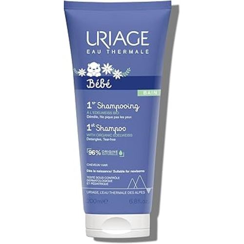 Uriage Baby 1st Shampoo with Organic Edelweiss | Leaves Hair Soft & Supple, 96% Ingredients of Natural Origin, Tear-free, Soap-free, 200 mL /6.8 oz