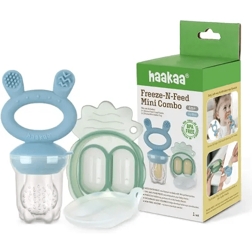 Haakaa Freeze-N-Feed Mini Combo – Baby Feeder – Silicone Nibble Tray – Breastmilk Popsicle Mold - Ideal for Self-Feeding & Teething Relief – 100% Food-Grade Silicone (Sky Blue)