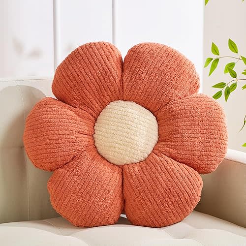 Flower Shaped Pillow - Daisy Decorative Cushion, Soft Seat Cushion, Orange Flower, 15.7"