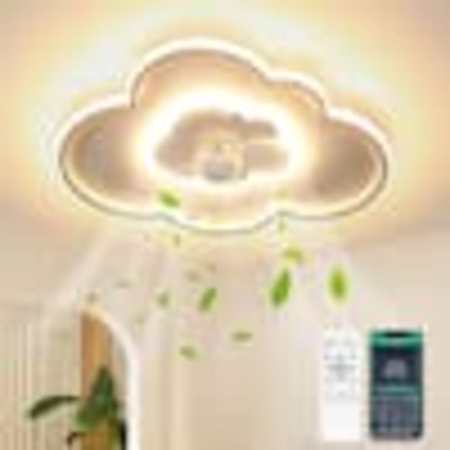 TOZING 19.6 in. Integrated LED Modern Indoor White 6-Speeds Cloudy Shaped Flush Mount Ceiling Fan Light with Remote App Control CFCYDXDFSD2212-1