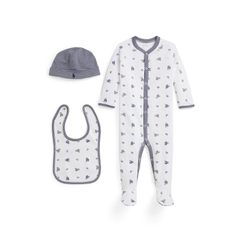 Cotton Interlock Footie, Bib & Hat Set, Newborn