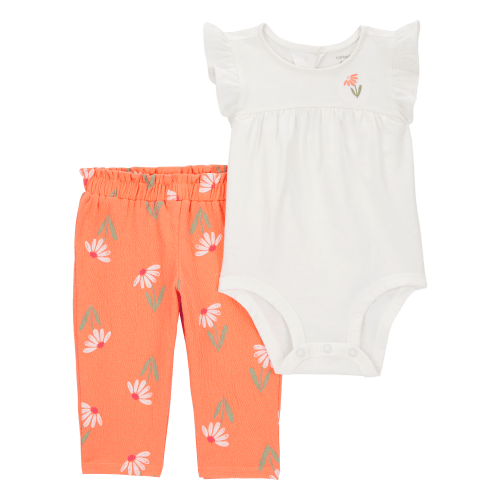 Baby 2-Piece Floral Peplum Bodysuit Pant Set - Orange - Carter's | Carter's
