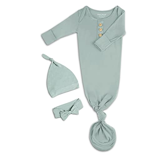 Newborn Baby Knotted Gown, Super Soft Silky Infant Sleeper, Baby Girl Sleep Gown with Mittens, Bow, and Hat Set