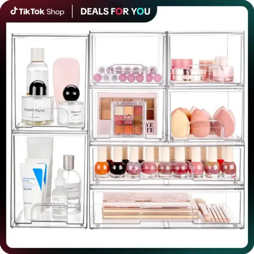 Vtopmart Stackable Storage Drawers Set of 5-10 Clear Plastic - TikTok Shop