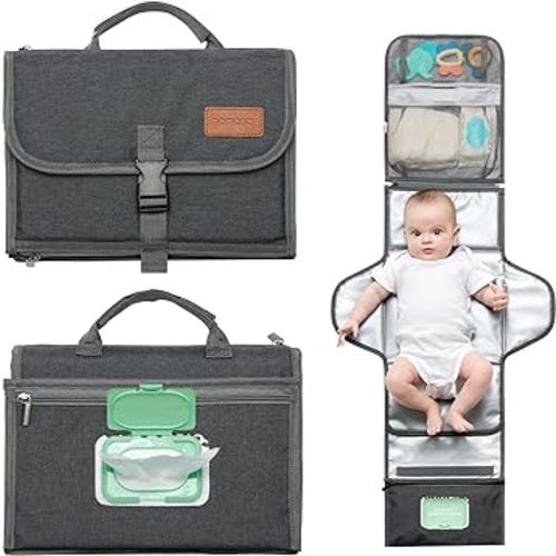 Momcozy Portable Diaper Changing Pad, Large Diaper Changing Pad, Fit for 0-12 Months Baby, Baby Waterproof Foldable Changing Mat with Oversized Pillow, Travel Baby Changing Pad with Wipes Pocket