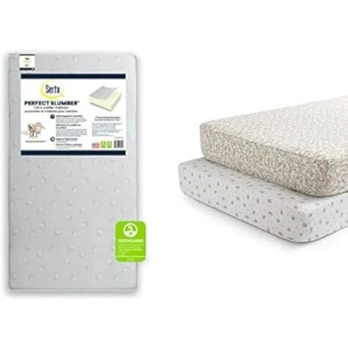 Delta Children Serta Perfect Slumber Dual Sided Recycled Fiber Core Crib and Toddler Mattress Fitted Crib Sheets for Girls and Boys (Pack of 2), Pink Floral (Bundle)