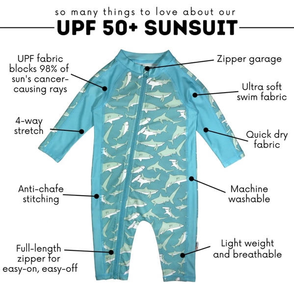 Sunsuit - Long Sleeve Romper Swimsuit | "Deep Blue Sharks"