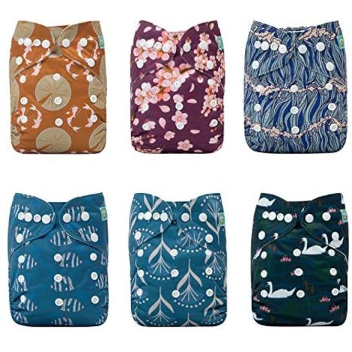 ALVABABY Baby Cloth Diapers One Size Adjustable Washable Reusable for Baby Girls and Boys 6 Pack with 12 Inserts 6DM72