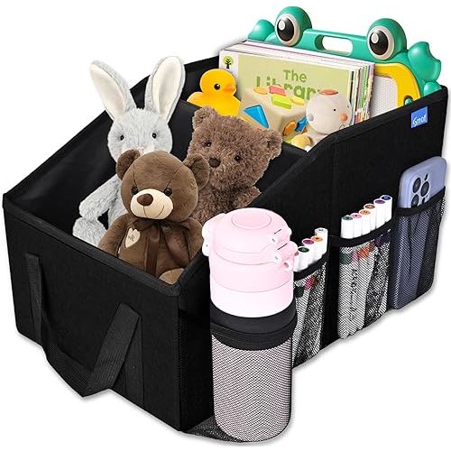 Car Organizer- Car Seat Organizer for Front Seat Back Seat Between Seats, Foldable Car Storage Organizer for Kids Adults with Multi-Mesh-Pockets-Car Organizers Backseat with Detachable Divider-Black