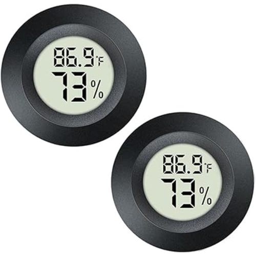 2 Pack Mini Digital Hygrometer Thermometer Gauge, Indoor Outdoor Temperature Humidity Meter for Greenhouse Humidors Incubators Reptile Terrarium Jars, Fahrenheit (℉) or Celsius(℃) (2)