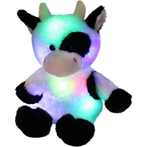 Glow Guards Light up Cow Stuffed Animal Adorable Glow Soft Farm Animal Plush Toy with LED Night Lights Birthday Christmas Children's Day Gifts for Toddler Kids, 15''