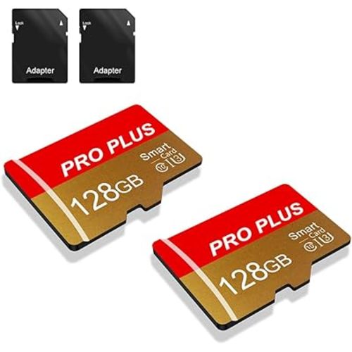 2 Pack TF Card 128GB with Adapter, High Speed Memory Card, UHS-I C10 A1 Memory TF Card for Tablet/Mobile Phone/Camera/Car Audio/Game Console (TF162 Red Gold 128GB)
