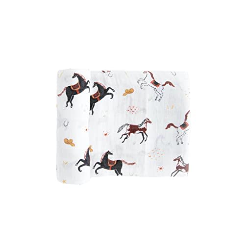 RED ROVR 100% Organic Cotton Muslin Swaddle | Newborn Receiving Blanket | Baby Wrap | Boy, Girl, Unisex | Soft, Lightweight, Breathable | Burping, Nursing | 44" x 44" | Howdy Horse