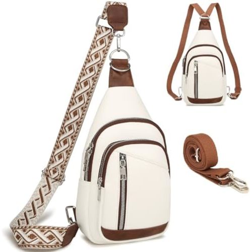 Sling Bag Crossbody Backpack - 2 in 1 Leather Cross Body Bag Fanny Pack with 2 Removable Straps