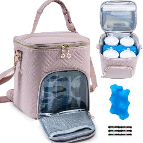 Breastmilk Cooler Bag with Ice Pack for 4 Mam Bottles Cooler Bag - See-through Breast Pump Bag for Baby Bottles 4oz-9oz- Breastmilk Storage Bag - Bottle Cooler Bag for Daycare,Insulated Bottle Bag