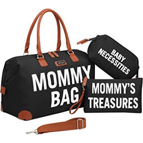 Mommy Bag for Hospital, Diaper Bag Tote with Changing Pad, Hospital Bags for Labor and Delivery, Large Travel Diaper Tote for Boys & Girls, Black