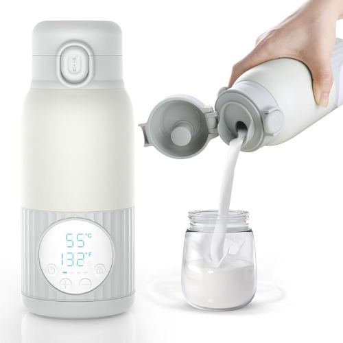 Portable Bottle Warmer for Travel,Fast Heating & Precise Temp Control for Baby Breast Milk & Water,Bottle Warmer for Outdoors/Home/Car..13.5 Ounces Large Capacity to Meet Your All-Day Needs (Off-gray)