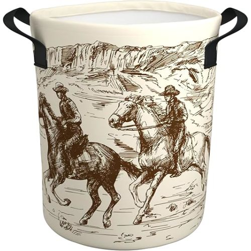 Western Cowboy Laundry Basket Gifts for Boys, Boys' Room Decor Baby Nursery Hamper Western Room Decor 19.6x15.7 Inch