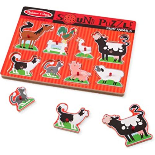 Melissa & Doug Farm Animals Sound Puzzle - Wooden Peg Puzzle With Sound Effects (8 pcs)