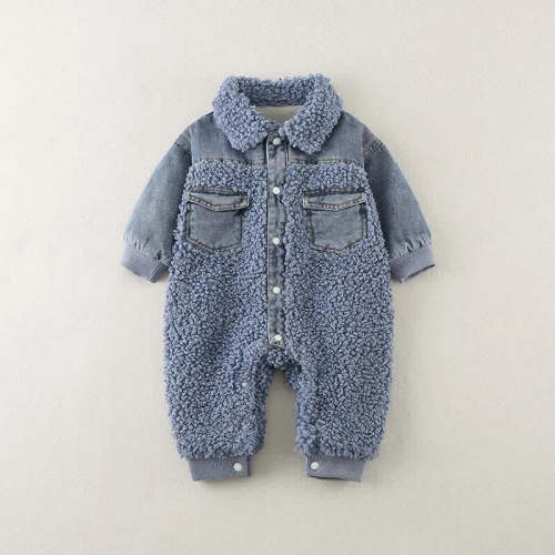 Baby Blue Denim Fleece Romper