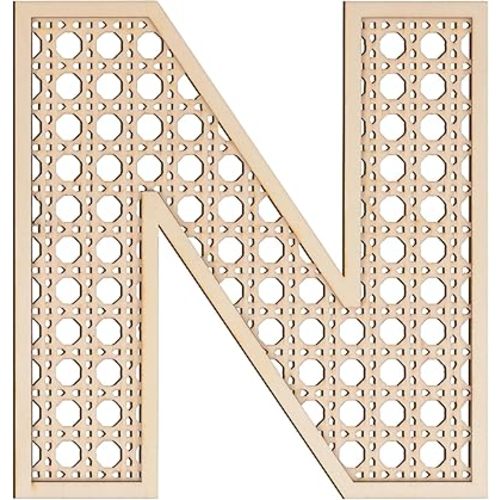 Large Boho Wooden Rattan Letters 12 inch for Nursery Decor Wood Letter N Wall Decors for Baby Girl Boy Bedroom Home Rustic Name Sign Birthday Wedding Decorative Letters