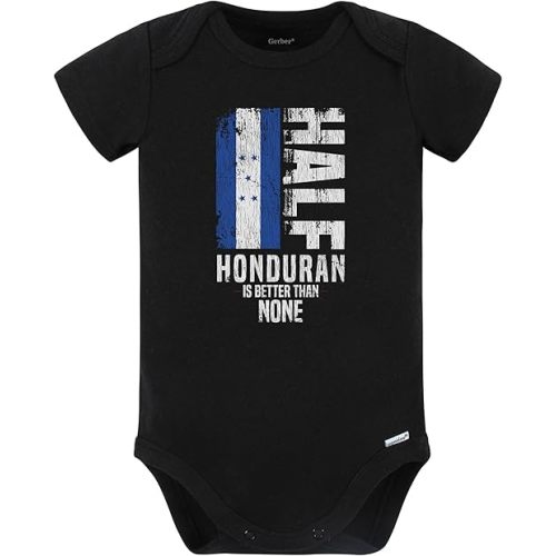 Half Honduran Is Better Than None Funny Honduran Flag Baby Bodysuit (Black)