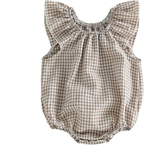 Karuedoo Newborn Infant Baby Girl Clothes Gingham Ruffle Sleeve Bubble Romper Plaid Bodysuit One Piece Summer Outfit