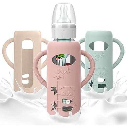 3 PCS Dr Brown Glass Bottles Silicone Sleeves, Compatible with Dr Browns Glass Bottles 8 oz, Anti-Drop Dr Brown Baby Bottles Sleeves with Handles, Heat-Insulating and Easy to Clean