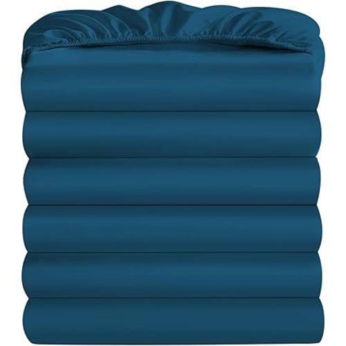 Maple&Stone Queen Fitted Sheet Only - Bulk Pack of 6 Bottom Sheets - Premium Soft & Breathable, Brushed Microfiber Fabric for Queen Size, Teal