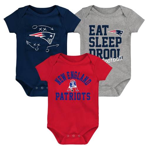 Newborn & Infant New England Patriots Navy/Red/Heather Gray Three-Pack Eat, Sleep & Drool Retro Bodysuit Set
