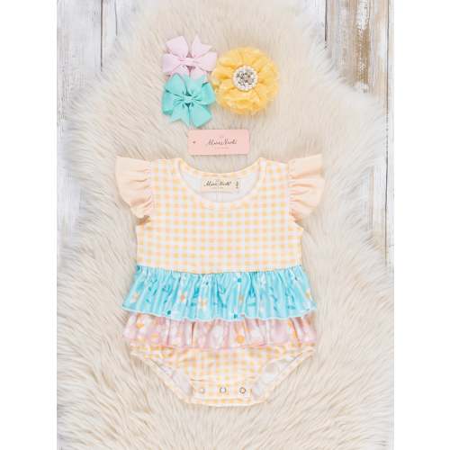 Marie Nicole- Sweet Gingham Floral Ruffle Bubble