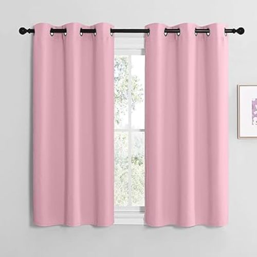 NICETOWN Crystal Pink Room Darkening Curtains for Kitchen, Window Treatment Thermal Insulated Solid Grommet Room Darkening Curtains/Drapes for Bedroom (Set of 2, 42 inches Wide by 48 inches Long)