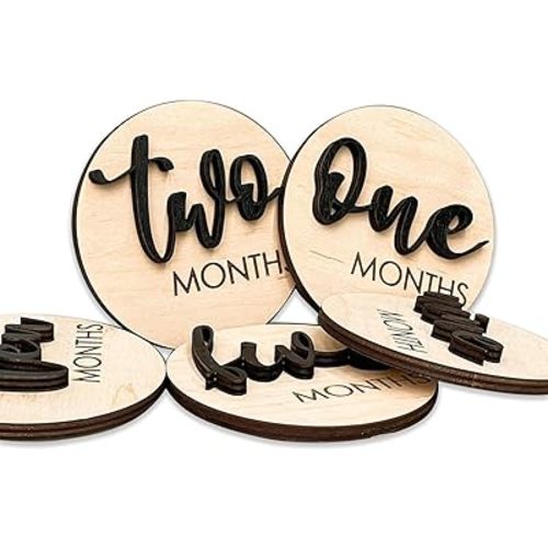 Baby Monthly Milestone, Wooden Baby Milestone Signs, Monthly Milestone Wood Discs, Baby Milestone Discs (3D Black)