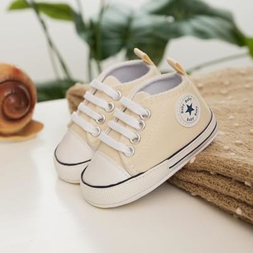 Meckior Baby Girls Boys Canvas Sneakers Soft Sole High-Top Ankle Infant First Walkers Crib Shoes