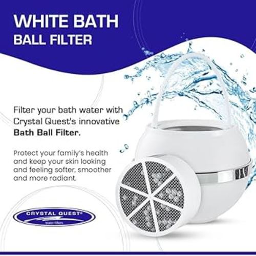 Crystal Quest Bath Ball Water Filter for Bathtub - 3-Stage Filtration, Removes Chlorine, Chloramine & Byproducts, 2,500 Gallons, BPA Free, pH Balanced Water, Fits Most Tubs, Easy Install - White - Faucet Mount Water Filters - Amazon.com
