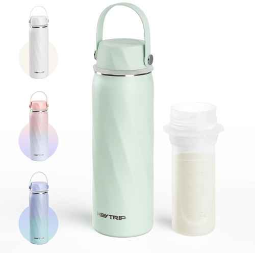 HEYTRIP Vacuum Insulated Breastmilk Cooler Bottle, 20oz Stainless Steel Portable Breastmilk Chiller, Reusable Breast Milk Storage Container Keeps Milk Fresh for 36+ Hours, TSA Approved, Green