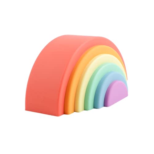 BLUE GINKGO Silicone Rainbow Stacker - Montessori Rainbow Nesting Puzzle | Kids and Toddler Stacking Toy | Stacking Rainbow Puzzle, Sensory Rainbow Toys - 6 Layers (Matte