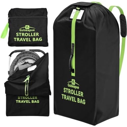Guiseapue Large Stroller Travel Bag for Airplane: Black & Green, 47" H x 24" W x 15" D, Fits Most Large Single, Double, Jogging Strollers, Stroller Travel Accessories, Flying Essentials