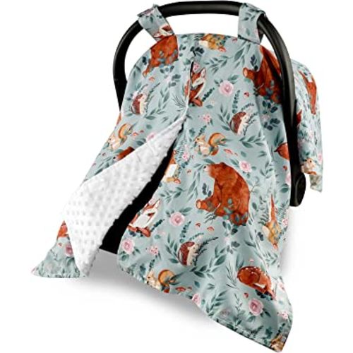 Baby Car Seat Cover, Peekaboo Opening Carseat Canopy Boys Girls, Infant Carseat Blanket, Multiuse Nursing Covers, Warm & Cozy, Brown Bear Woodland