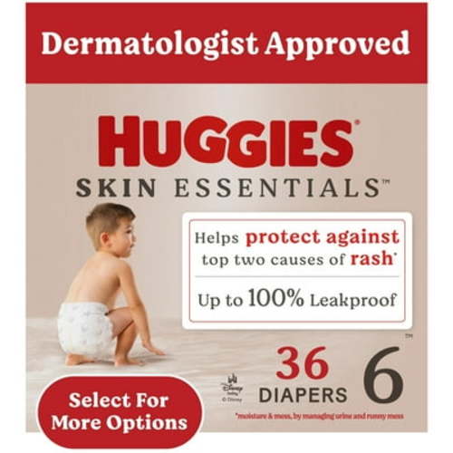 Huggies Skin Essentials Baby Diapers for Sensitive Skin, Size 6 (35+lbs), 36 Ct (Select for More)