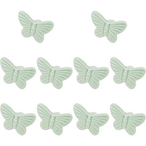 Geesatis Retro Cabinet Knobs Handles Butterfly Ceramic Pulls Knobs for Furniture Kitchen Drawer Closet Handle Hardware, with Mounting Screws, Light Green, 10 Pcs