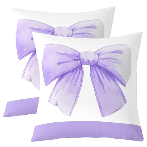 Feelyou Girls Purple Bowknot Throw Pillow Covers 20"x20",Cute Princess Bow Pillow Covers for Home Sofa Bed Couch,Kawaii Bow Tie Cushion Covers,Romantic Bow 2pcs Pillowcases for Girls Room Decor
