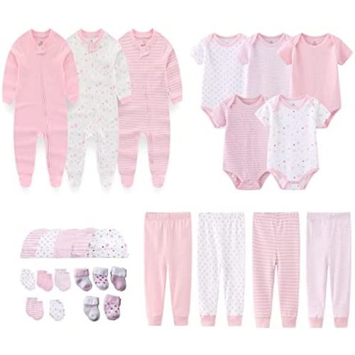 Newborn Layette Gift Set 27-Piece Baby Girl Clothes Bodysuits, Pants Essentials and Accessories 0-6Months