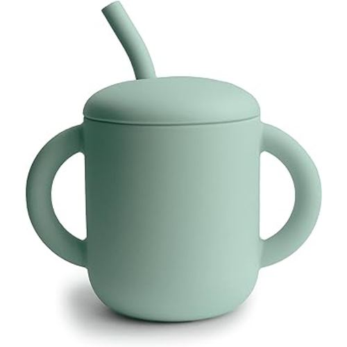 mushie 100% Silicone Training Cup & Straw for Toddlers | 6 Months+ (Cambridge Blue) 6 fl oz