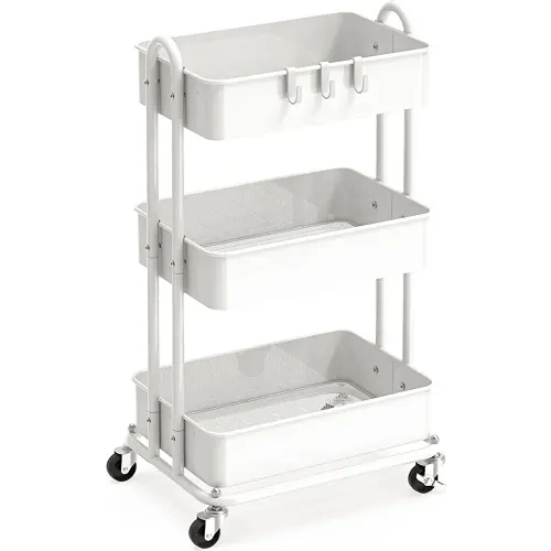 Simple Houseware Heavy Duty 3-Tier Metal Utility Rolling Cart, White