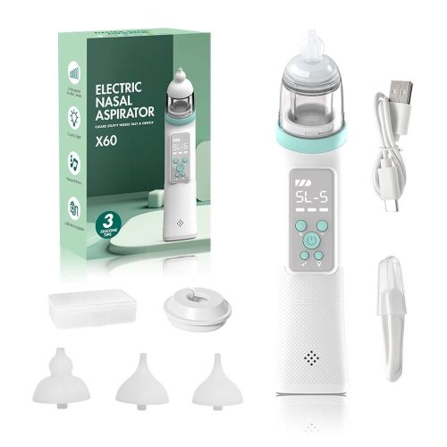 Baby Nasal Aspirator with 3 Silicone Tips for Toddler, 5 Adjustable Suctions, Music & Light